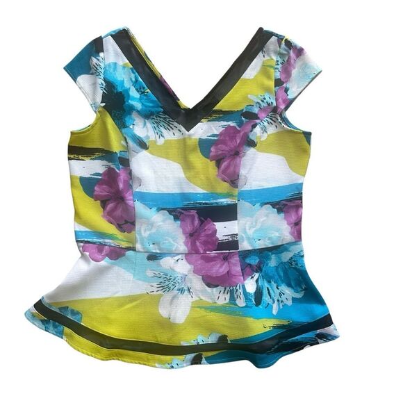 Worthington Floral V-Neck Peplum Blouse Top MT NWT - Picture 1 of 14